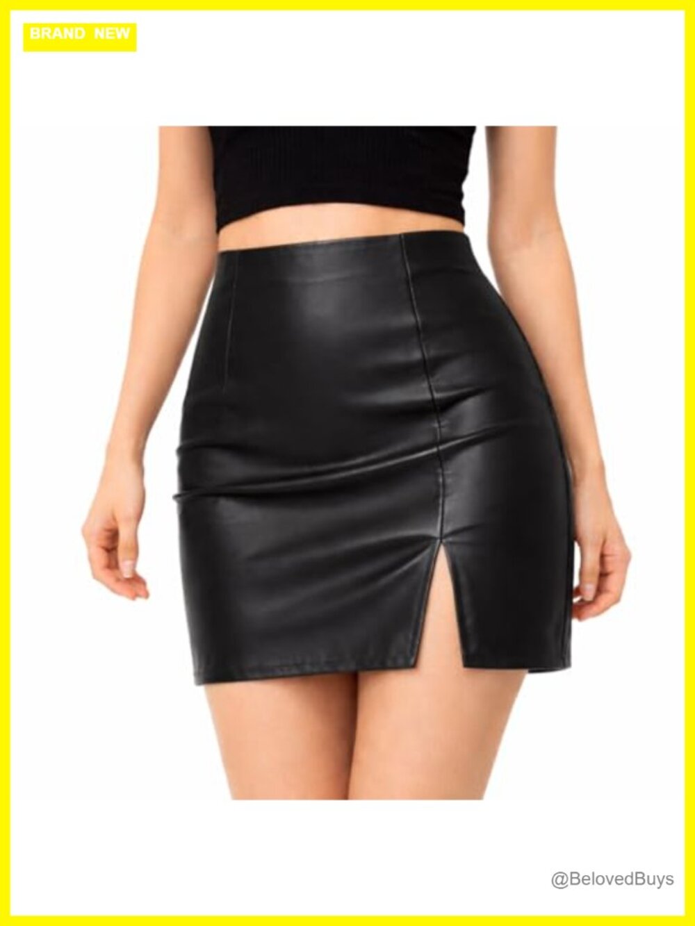 Faux Leather High Waisted Bodycon Mini Skirt with Built-in Shorts & Side Slit